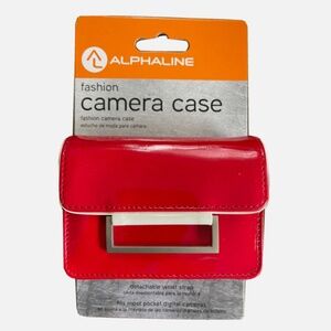 Alphaline Fashion Camera Case Red Patent Style White Trim Detachable Strap NEW